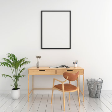 Blank photo frame for mockup on wall, 3D rendering