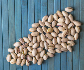 Healthy food  for background image close up pistachios nuts. Texture Nuts on top view mock up pistachio
