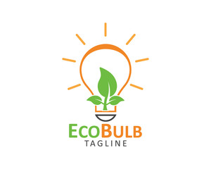 Eco green energy logo. Plant growing inside light bulb.