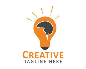 Creative Idea logo. Human brain on Light bulb symbol.