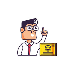 businessman with hand up and credit card