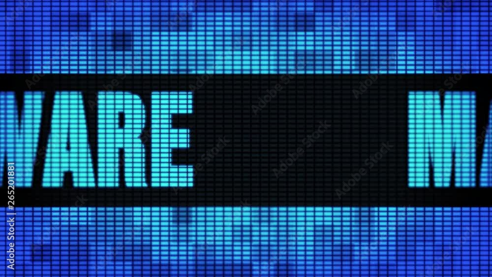 Aufkleber malware front text scrolling on light blue digital led display board pixel light screen looped anima