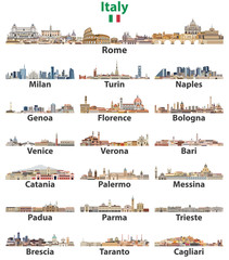 Italy cities cities skylines vector high detailed illustrations - obrazy, fototapety, plakaty