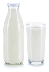 Frische Milch Glas Flasche Milchglas Milchflasche freigestellt Freisteller isoliert