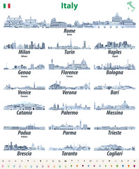 Italy cities skylines  vector illustrations in tints of blue color palette © brichuas