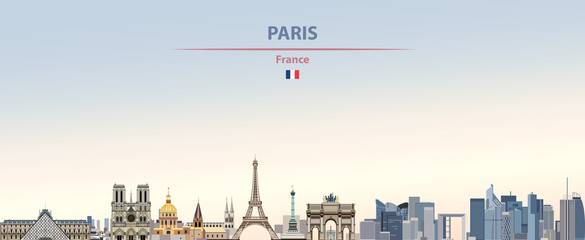 Vector illustration of Paris city skyline on colorful gradient beautiful daytime background