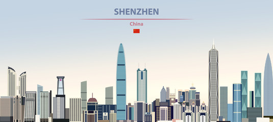 Vector illustration of Shenzhen city skyline on colorful gradient beautiful daytime background © brichuas