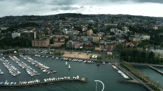 Aerial view of Lausanne and Lake Geneva shore, Switzerland