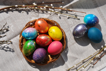 colorful easter eggs in basket