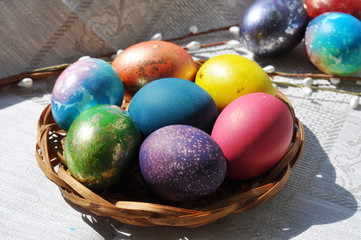 colorful easter eggs in basket