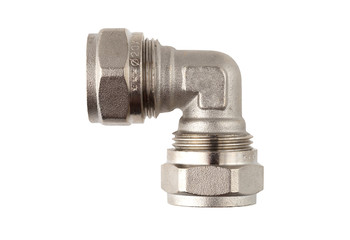 Water fitting on a white background. Brass fitting close-up.