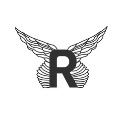 Fototapeta premium Elegant dynamic letter R with wings. Linear design. Can be used for any transportation service or in sports areas. Vector illustration isolated on white background