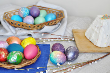 colorful easter eggs in basket