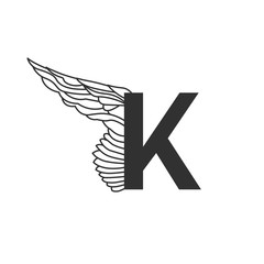 Elegant dynamic letter K with wing. Linear design. Can be used for any transportation service or in sports areas. Vector illustration isolated on white background
