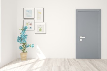 Empty room in white color. Scandinavian interior design. 3D illustration