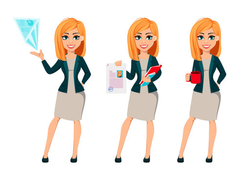 Cartoon character businesswoman with blonde hair