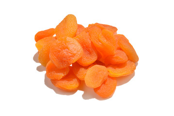 Dried apricots isolated on white background.