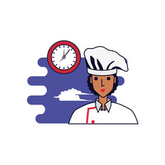 professional chef female with clock time