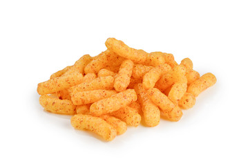 Cheese crunchy sticks isolated on white background.