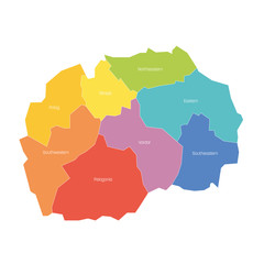 Statistical regions of North Macedonia. Map of regional country administrative divisions. Colorful vector illustration