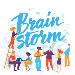 Vector concept brainstorm business illustration with cartoon working people. 