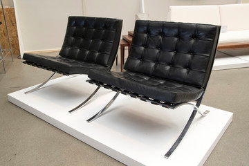 interior design of black barcelona chair