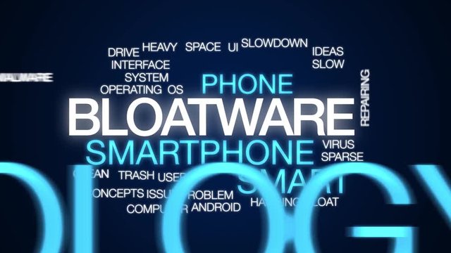 Bloatware animated word cloud. Kinetic typography.
