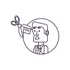 businessman in frame circular with scissors