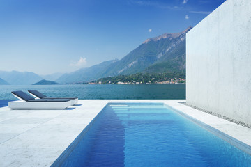 A luxury modern backyard with a swimming pool - 265207206