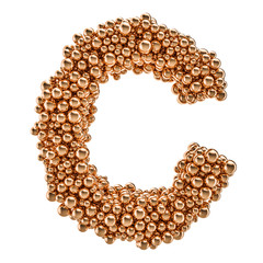 Golden letter C from gold balls, 3D rendering