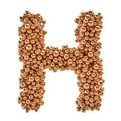 Golden letter H from gold balls, 3D rendering
