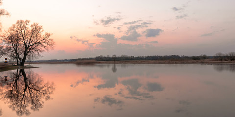 Obraz premium Biebrza Valley (Poland). Sunset over wet meadow