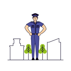 police officer with cityscape