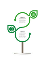 Green Business concept with 2 options, steps or points. Vertical infographics, research in science and technology. The sustainable development and growth of the eco business. Timeline of trends.