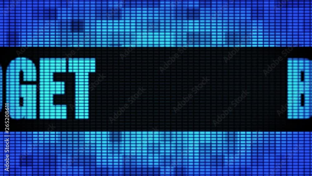 Aufkleber budget front text scrolling on light blue digital led display board pixel light screen looped animat
