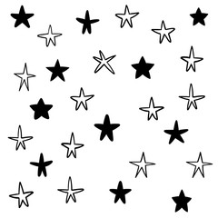 Hand drawn doodle stars, vector collection. Star background pattern.
