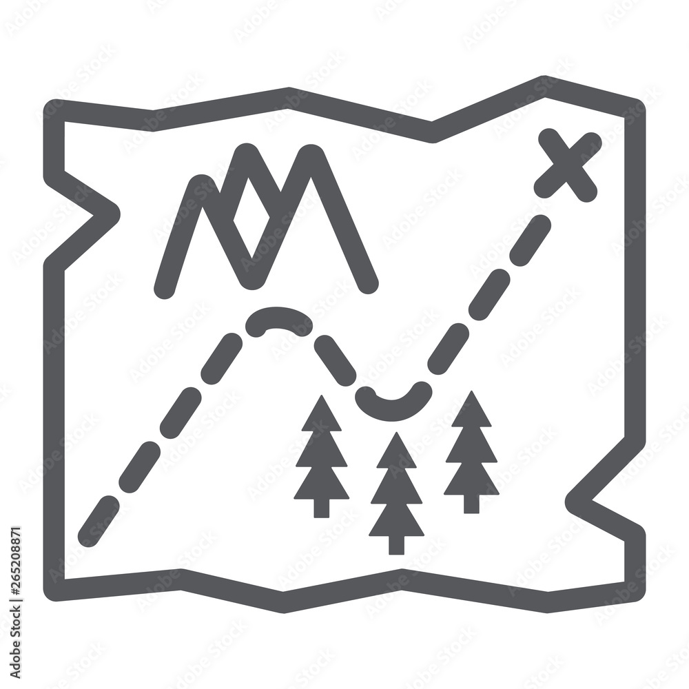 Poster map line icon, travel and navigation, paper map sign, vector graphics, a linear pattern on a white b