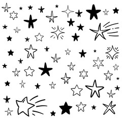 Hand drawn doodle stars, vector collection. Star background pattern.