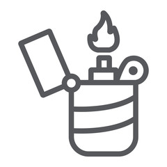 Lighter line icon, fire and burn, flame sign, vector graphics, a linear pattern on a white background.