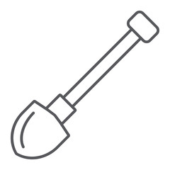 Shovel thin line icon, dig and tool, spade sign, vector graphics, a linear pattern on a white background.