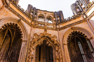 Fototapeta na wymiar Batalha, Portugal. Top of the Unfinished Chapels aka Capelas Imperfeitas of Batalha