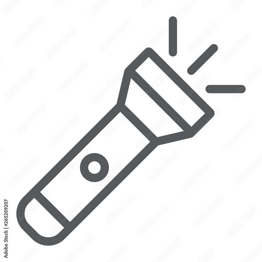 Poster flashlight line icon, light and lamp, torch sign, vector graphics, a linear pattern on a white backg