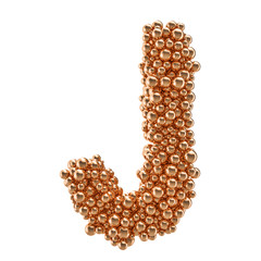 Golden letter J from gold balls, 3D rendering