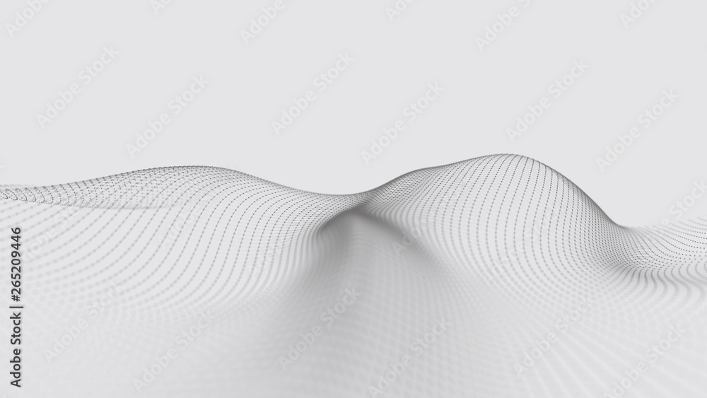 Fototapete A wave of particles. Futuristic dot wave on white background. Dynamic wave. Wave 3d