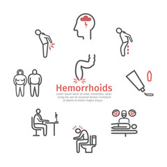 Hemorrhoids banner line icon Infographics. Vector signs for web graphics.