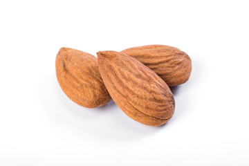 Almonds nuts on white background. close-up, healthy food.