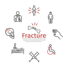 Bone Fractures banner, line icons. Treatment. Infographic. Vector illustrations