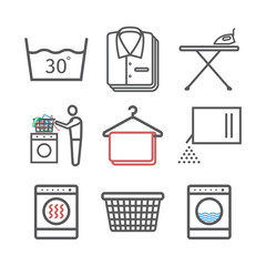 Laundromat line icons. Dry cleaning services Vector illustration.