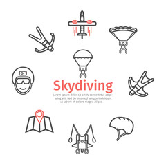 Parachuting banner, line icons. Skydiving. Vector signs for web graphics.