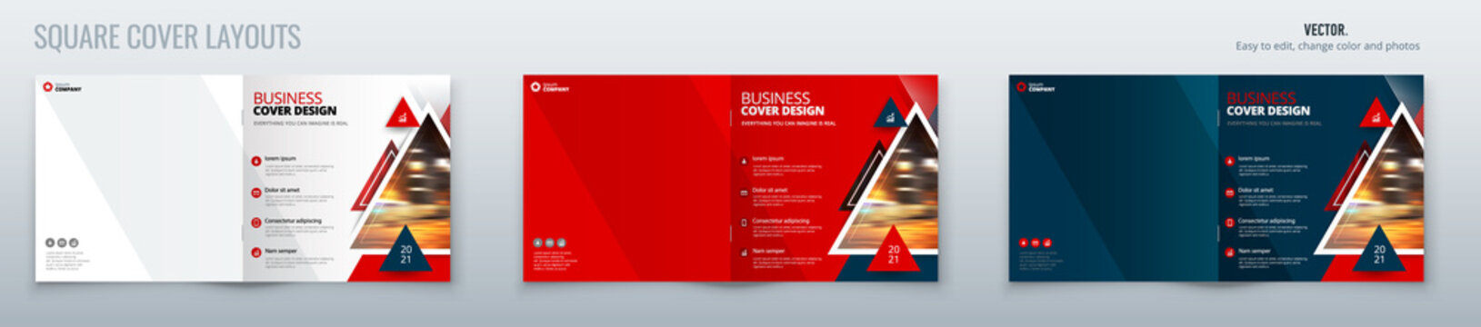 Square Brochure template layout design with triangles. Corporate business Brochure annual report, catalog, magazine, flyer mockup. Creative modern bright concept triangle shape for Brochure